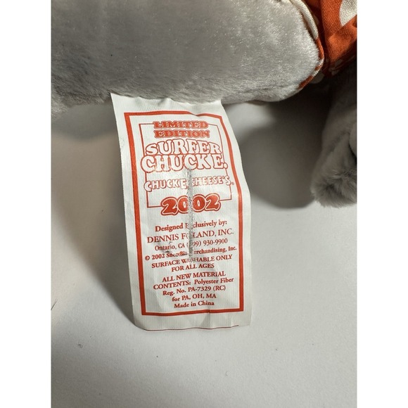 Vintage Chuck E Cheese 2002 Limited Edition Surfer Chuck E 11" Plush Mouse Doll - Picture 8 of 9